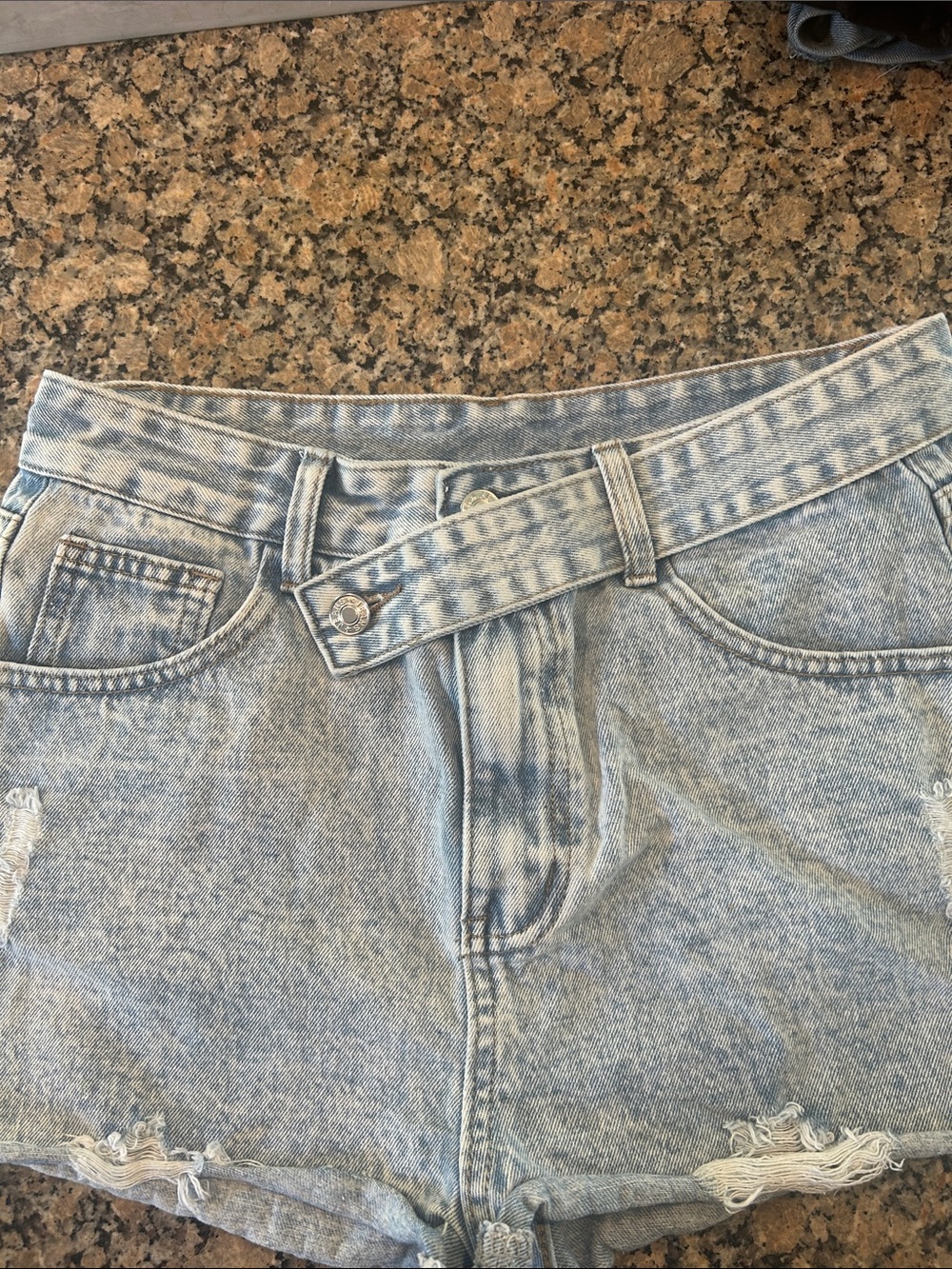 Light Blue Distressed Denim Shorts - Women - Picture 3 of 3